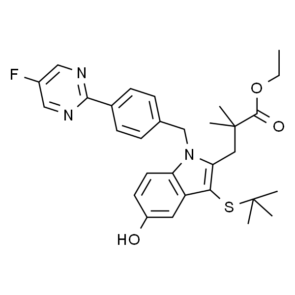 1H-Indole-2-propanoic acid, 3-[(1,1-dimethylethyl)thio]-1-[[4-(5-fluoro-2-pyrimidinyl)phenyl]methyl]-5-hydroxy-α,α-dimethyl-, et