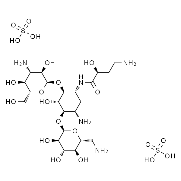 (S)-4-氨基-N-((1R,2S,3S,4R,5S)-5-氨基-2-(((2S,3R,4S,5S,6R)-4-氨基-3,5-二羟基-6-(羟甲基)四氢-2H-吡喃-2-基)氧基)-4-(((2R,3R,4S,5S,6R)-6-(氨基甲基)-3,4,5-三羟基四氢-2H-吡喃-2-基)氧基)-3-羟基环己基)-2-羟基丁酰胺硫酸盐(5:9)