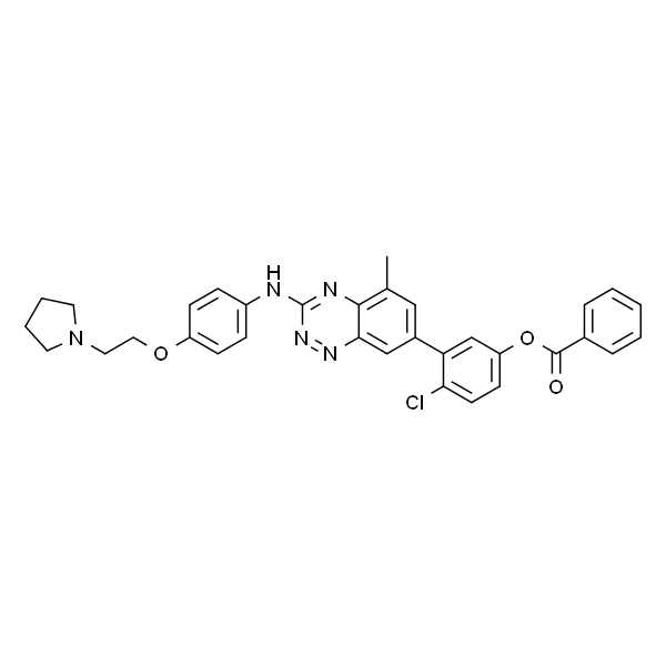 4-Chloro-3-(5-methyl-3-((4-(2-(pyrrolidin-1-yl)ethoxy)phenyl)-amino)benzo[e][1,2,4]triazin-7-yl)phenyl benzoate